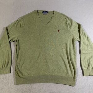 Polo Ralph‎ Lauren Pima Cotton V Neck Sweater Green Jumper Mens Size XXL